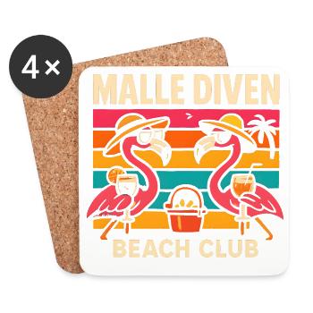 Malle Diven Beach Club Flamingo Mallorca Party - Dessous de verre (lot de 4) - blanc - Devant