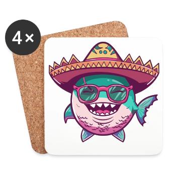 Piranha Fish Sombrero - Coasters (set of 4) - white - Front