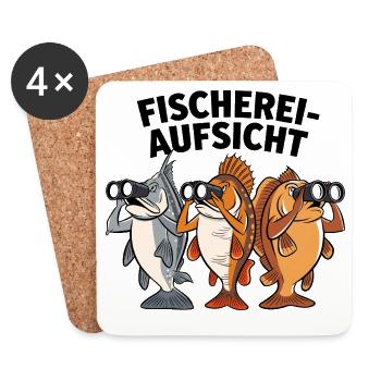  Fischerei Aufsicht Lustige Fische Mit Fernglas - Untersetzer (4er-Set) - Weiß - Vorne