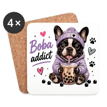 Boba Addict Französische Bulldogge Bubble Tea - Untersetzer (4er-Set) - Weiß - Vorne