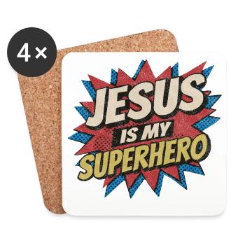 Jesus Is My Superhero - Retro Comic Pop-Art - Untersetzer (4er-Set) - Weiß - Vorne