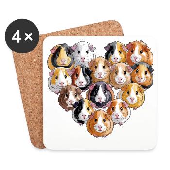 Cœur de cochon d’Inde pour cochon d’Inde - Dessous de verre (lot de 4) - blanc - Devant