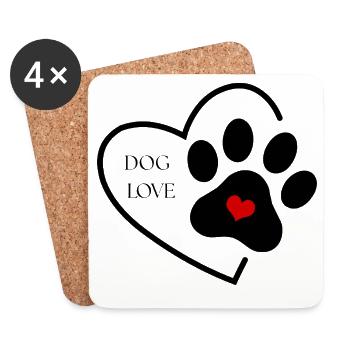 Dog Love – Herz Pfote - Untersetzer (4er-Set) - Weiß - Vorne