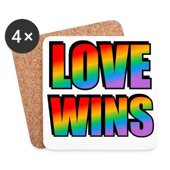Love Wins Rainbow Typography - Coasters (set of 4) - white - Front