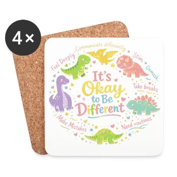 It's Okay To Be Different Dino Autismus Spruch - Untersetzer (4er-Set) - Weiß - Vorne