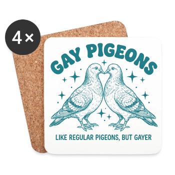 Mois de la fierté LGBTQ - Pigeons gays - Dessous de verre (lot de 4) - blanc - Devant