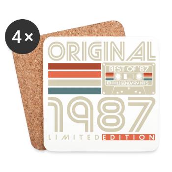 Cadeau d’anniversaire rétro vintage 1987 - Dessous de verre (lot de 4) - blanc - Devant