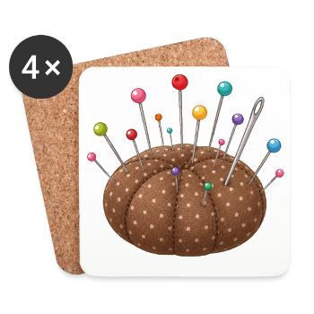 Pincushion with colorful pins - Coasters (set of 4) - white - Front
