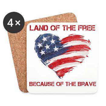 USA Herz - Terre de la liberté grâce aux Braves - Dessous de verre (lot de 4) - blanc - Devant