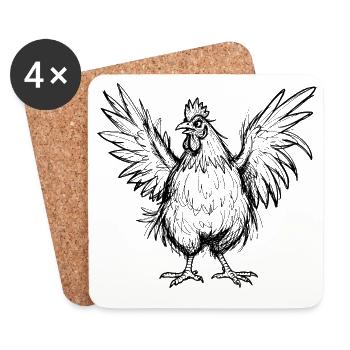 Croquis du poulet fou - Dessous de verre (lot de 4) - blanc - Devant