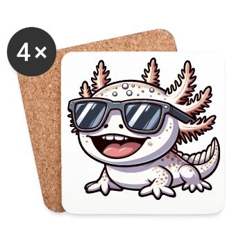 Dessin animé drôle d’Axolotl avec des lunettes de soleil - Dessous de verre (lot de 4) - blanc - Devant