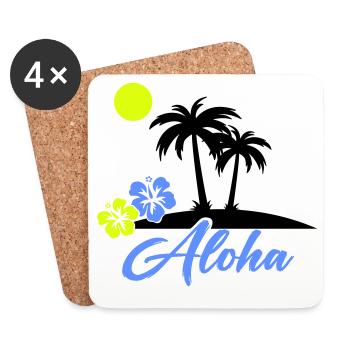 Aloha Hibiskus Neon Script - Untersetzer (4er-Set) - Weiß - Vorne
