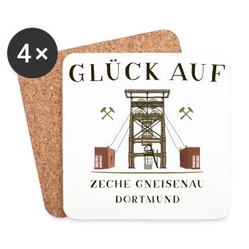  Dortmund, Glück Auf, Zeche Gneisenau - Untersetzer (4er-Set) - Weiß - Vorne