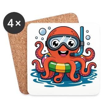 Octopus with diving goggles - Coasters (set of 4) - white - Front
