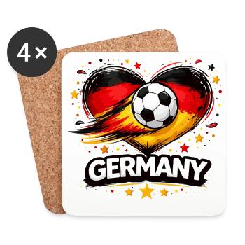 Herz, Flagge & Ball – Fußball Liebe Design - Untersetzer (4er-Set) - Weiß - Vorne
