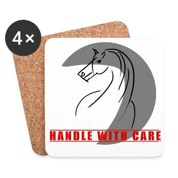 Cheval en cercle avec une note Manipuler avec soin - Dessous de verre (lot de 4) - blanc - Devant