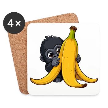 Banane qui serre un petit singe dans ses bras - Dessous de verre (lot de 4) - blanc - Devant