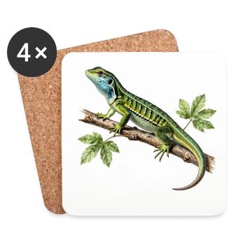 Green Lizard – Vintage-Naturwissenschaftsillustration - Untersetzer (4er-Set) - Weiß - Vorne