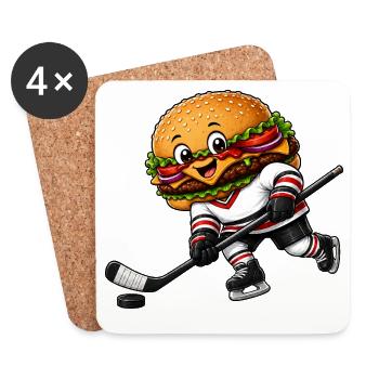 Lustiger Eishockeyspieler mit Cheeseburger Cartoon - Coasters (set of 4) - white - Front
