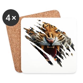 Idée de cadeau pour un chat tigre - Dessous de verre (lot de 4) - blanc - Devant