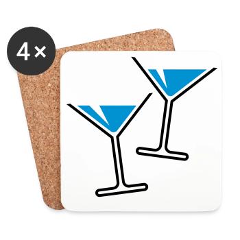 2 Cocktailgläser / Cocktail / Martini – (Hellblau) - Untersetzer (4er-Set) - Weiß - Vorne