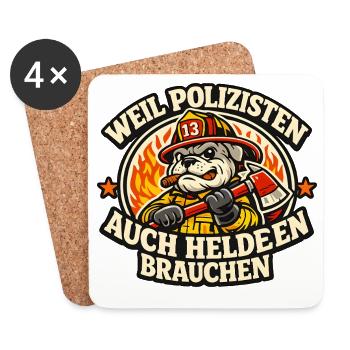 Polizeihelden Hund Feuerwehraxt - Untersetzer (4er-Set) - Weiß - Vorne