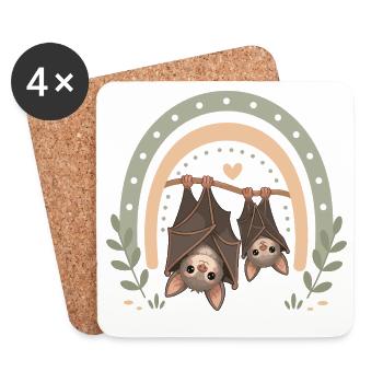Maman Chauve-souris & Bébé – Une chauve-souris bohème mignonne - Dessous de verre (lot de 4) - blanc - Devant