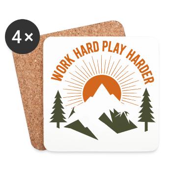 Lever de soleil de montagne Travailler dur Jouer plus dur - Dessous de verre (lot de 4) - blanc - Devant