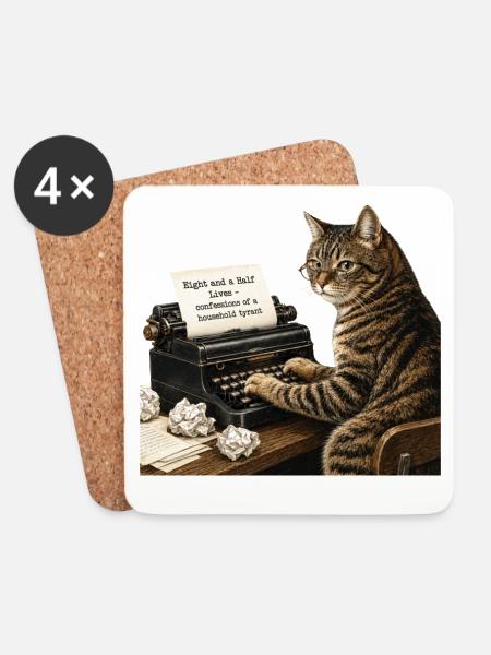 Novelist Cat - Coasters (set of 4) - white