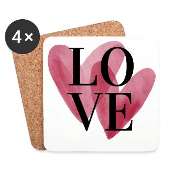 Cœur d’amour en typographie aquarelle - Dessous de verre (lot de 4) - blanc - Devant