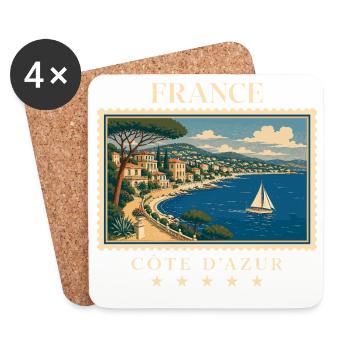 Frankreich Côte d’Azur Vintage Reisemarke - Untersetzer (4er-Set) - Weiß - Vorne