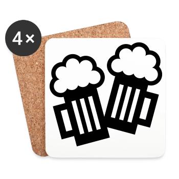 2 Bierkrug Icons Stoßen An (Bier / Maßkrüge / B) - Untersetzer (4er-Set) - Weiß - Vorne