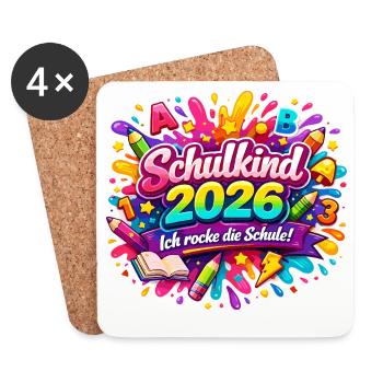 Einschulung 2026 - Ich rocke die Schule - Untersetzer (4er-Set) - Weiß - Vorne