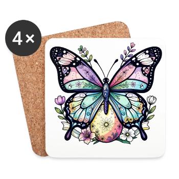 Papillon fleural pastel - Dessous de verre (lot de 4) - blanc - Devant