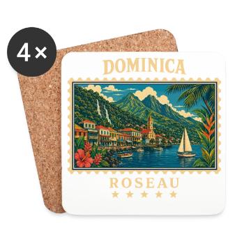 Marque de voyage vintage Dominica Roseau - Dessous de verre (lot de 4) - blanc - Devant