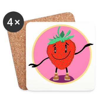 Fraise dansante - Dessous de verre (lot de 4) - blanc - Devant