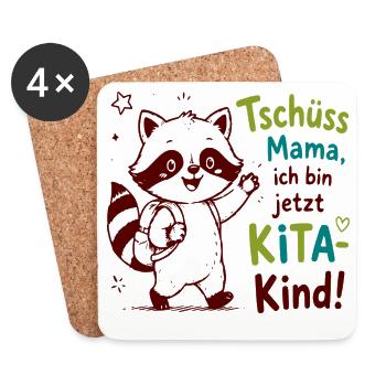 Kita Abschied Raccoon Illustration - Untersetzer (4er-Set) - Weiß - Vorne