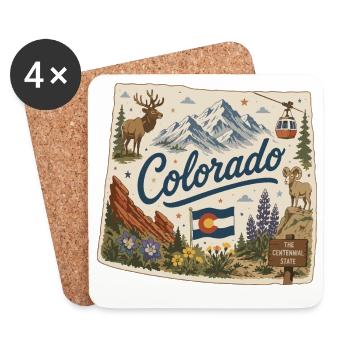 Vintage Colorado Rocky Mountains Kunstaufkleber - Untersetzer (4er-Set) - Weiß - Vorne