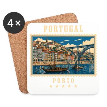 Portugal Porto Vintage Reisemarke - Untersetzer (4er-Set) - Weiß - Vorne