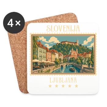 Slowenien Ljubljana Vintage Reisemarke - Untersetzer (4er-Set) - Weiß - Vorne