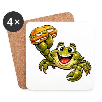 Krebs hat ein Fischbrötchen - Untersetzer (4er-Set) - Weiß - Vorne