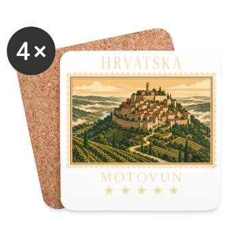 Kroatien Motovun Vintage Reisemarke - Untersetzer (4er-Set) - Weiß - Vorne