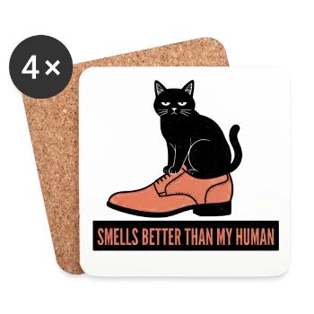 Lustige schwarze Katze im Schuh riecht besserer Humor - Untersetzer (4er-Set) - Weiß - Vorne
