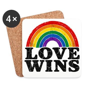 Love Wins Rainbow Vintage Statement Pride Fans - Coasters (set of 4) - white - Front