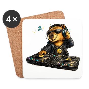 Sweet capybara as a DJ in comic style - Coasters (set of 4) - white - Front
