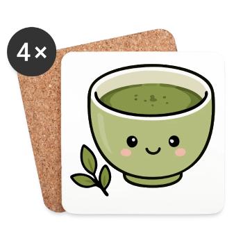 Cute Kawaii Matcha Tea Cup Sticker - Coasters (set of 4) - white - Front