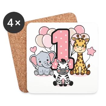 Safari des peluches pour le premier anniversaire - Dessous de verre (lot de 4) - blanc - Devant
