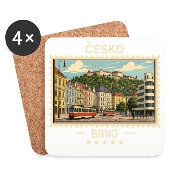 Tschechien Brno Vintage Reisemarke - Untersetzer (4er-Set) - Weiß - Vorne