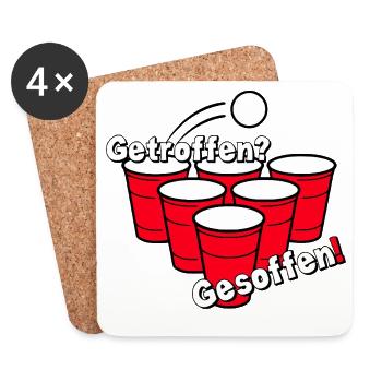 Bierpong , Beerpong , Getroffen? Gesoffen! - Untersetzer (4er-Set) - Weiß - Vorne