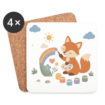 Fox paints a rainbow - Coasters (set of 4) - white - Front